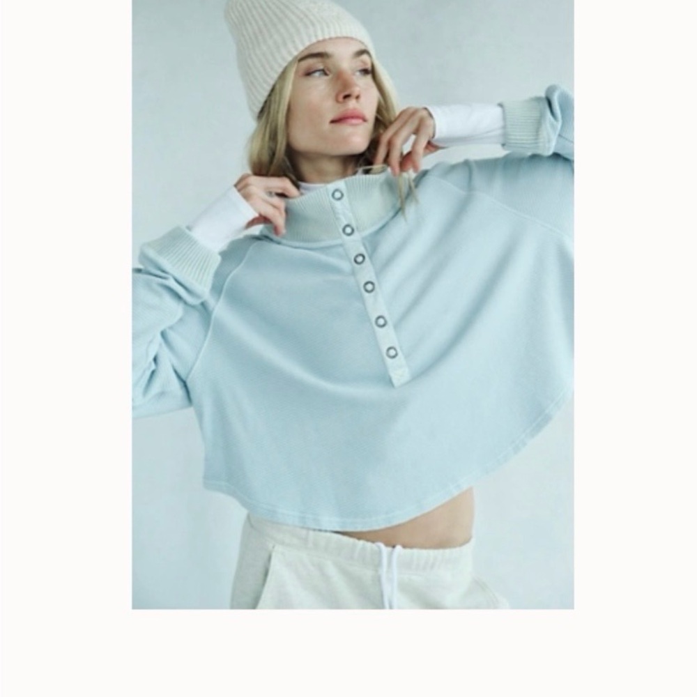 Free People Light Blue Button-Up Sweatshirt